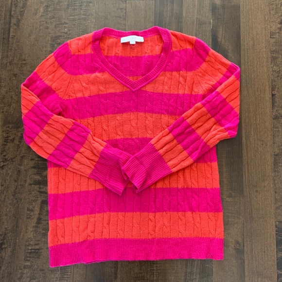LOFT Sweaters - Loft orange and pink striped cable knit sweater